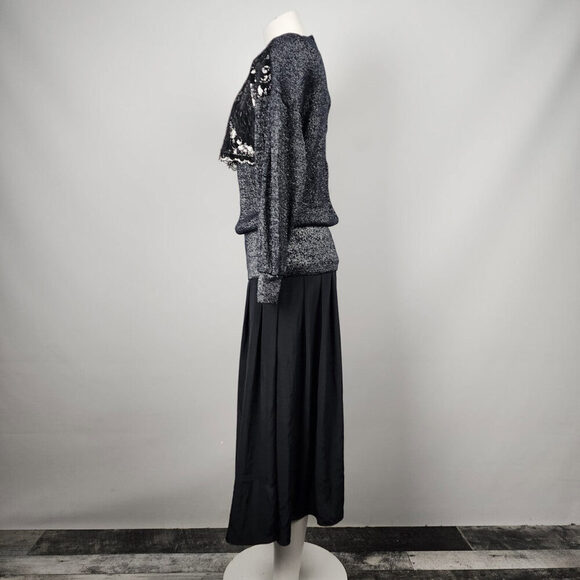 Vintage Benee By Lori Ann Black Lace Metallic Drop Waist Midi Dress Size 11/12 - Picture 7 of 12